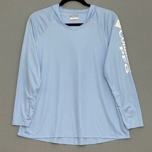 Columbia PFG Mens Shirt 2X Blue Terminal Tackle Hoodie Omni-Shade UPF50 Fishing